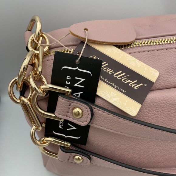Mellow World Dusty Rose Gold Zipper Tote Bag Purse Vegan Leather New With Tag - Picture 3 of 11